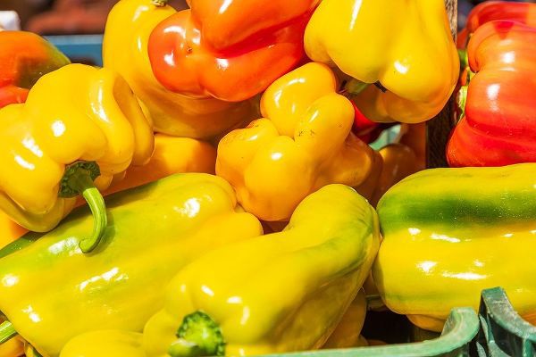 Italy-Apulia-Metropolitan City of Bari-Locorotondo Peppers for sale in an outdoor market
